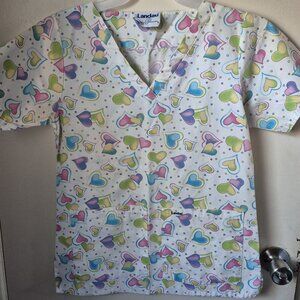 Landau Scrub Uniform Top SS White Pink Blue Purple Valentine's Day Women's XS
